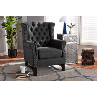 Baxton Studio 1813-Grey-CC Charrette Transitional Gray Fabric Upholstered Button Tufted Armchair